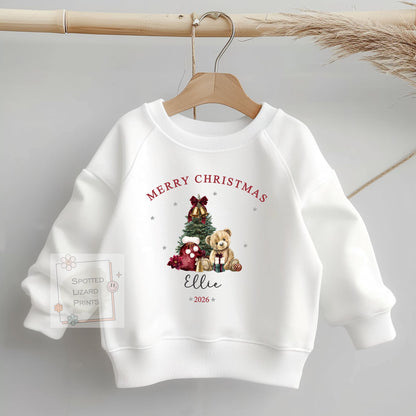 Personalised Merry Christmas Baby Outfit, Custom Christmas Baby Bodysuit, Teddy Bear Christmas Jumper, First Christmas Gift, Kids Tee