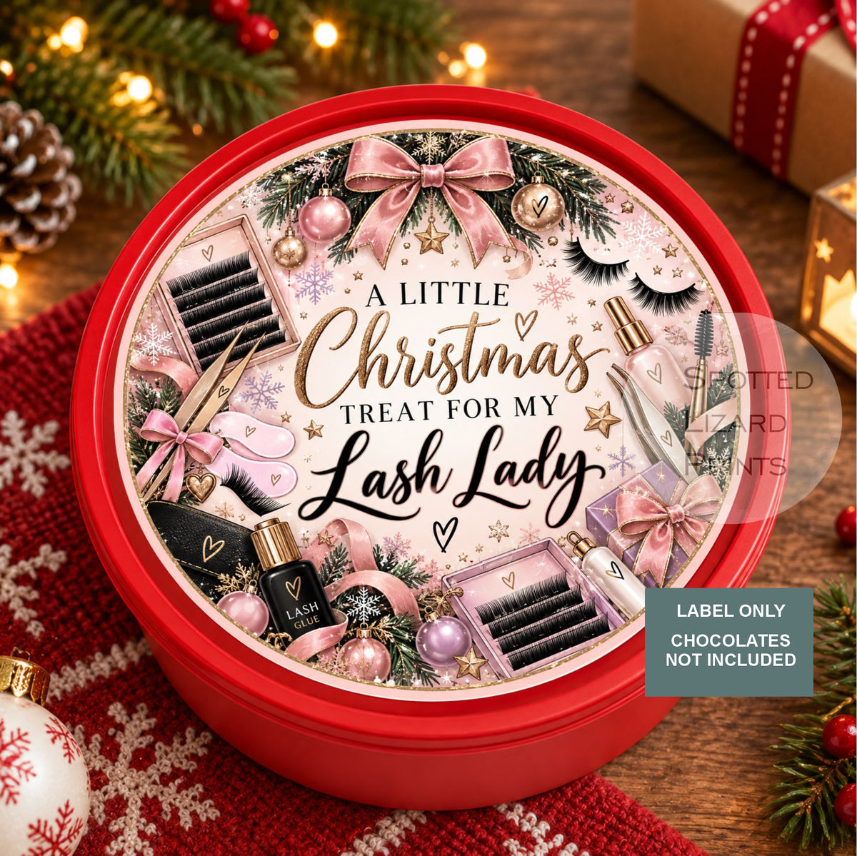 Lash Lady Christmas Gift Label | A Little Christmas Treat for My Lash Lady | Lash Technician Thank You Gift | Chocolate Tin Label