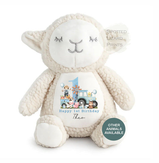 Personalised First Birthday Farm, Tractor 1st Birthday Gift Girl Teddy, 1st Baby Girl, Birthday Present, Personalised 1st Birthday Soft Toy