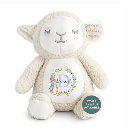 Personalised Peter Rabbit New Baby Soft Toy with Name & Initial, Bunny Rabbit Teddy, New Baby Boy Gift, Baby Shower Keepsake