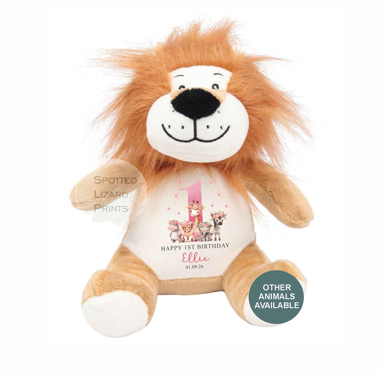 Personalised First Birthday , Safari Pink 1st Birthday Gift Girl Teddy, 1st Baby Girl, Birthday Present, Personalised 1st Birthday Soft Toy