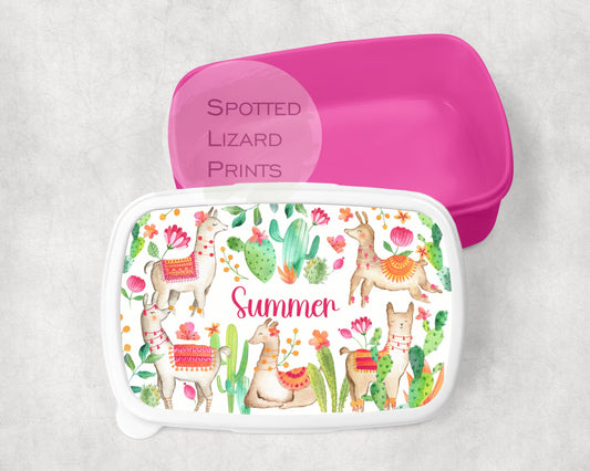 Pink Girls lunch Box. Mermaids. Personalised with a name.