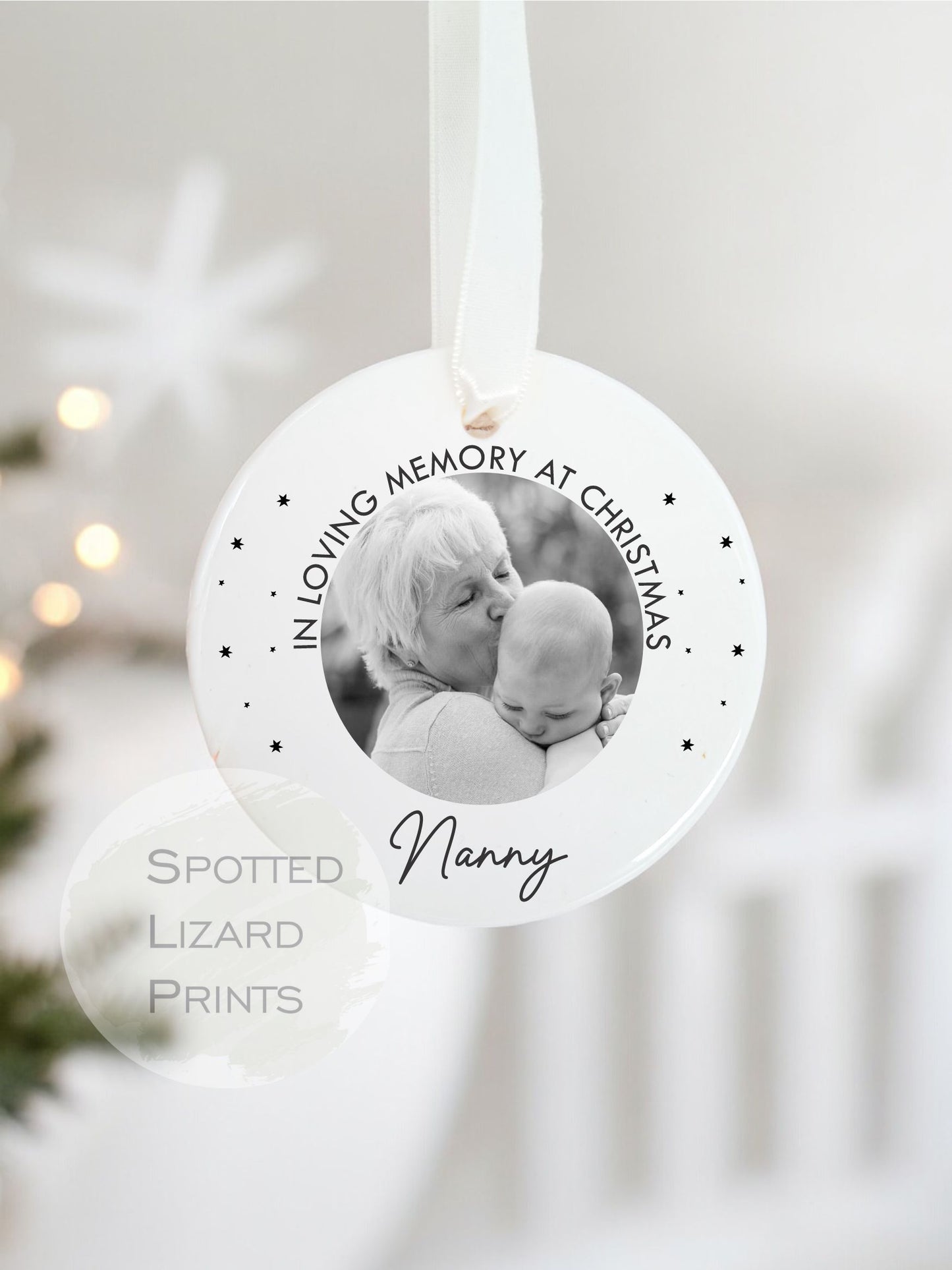 personalised in loving memory at christmas bauble