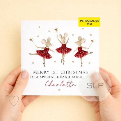 Personalised 1st Christmas Card for Granddaughter | Ballerina Mice