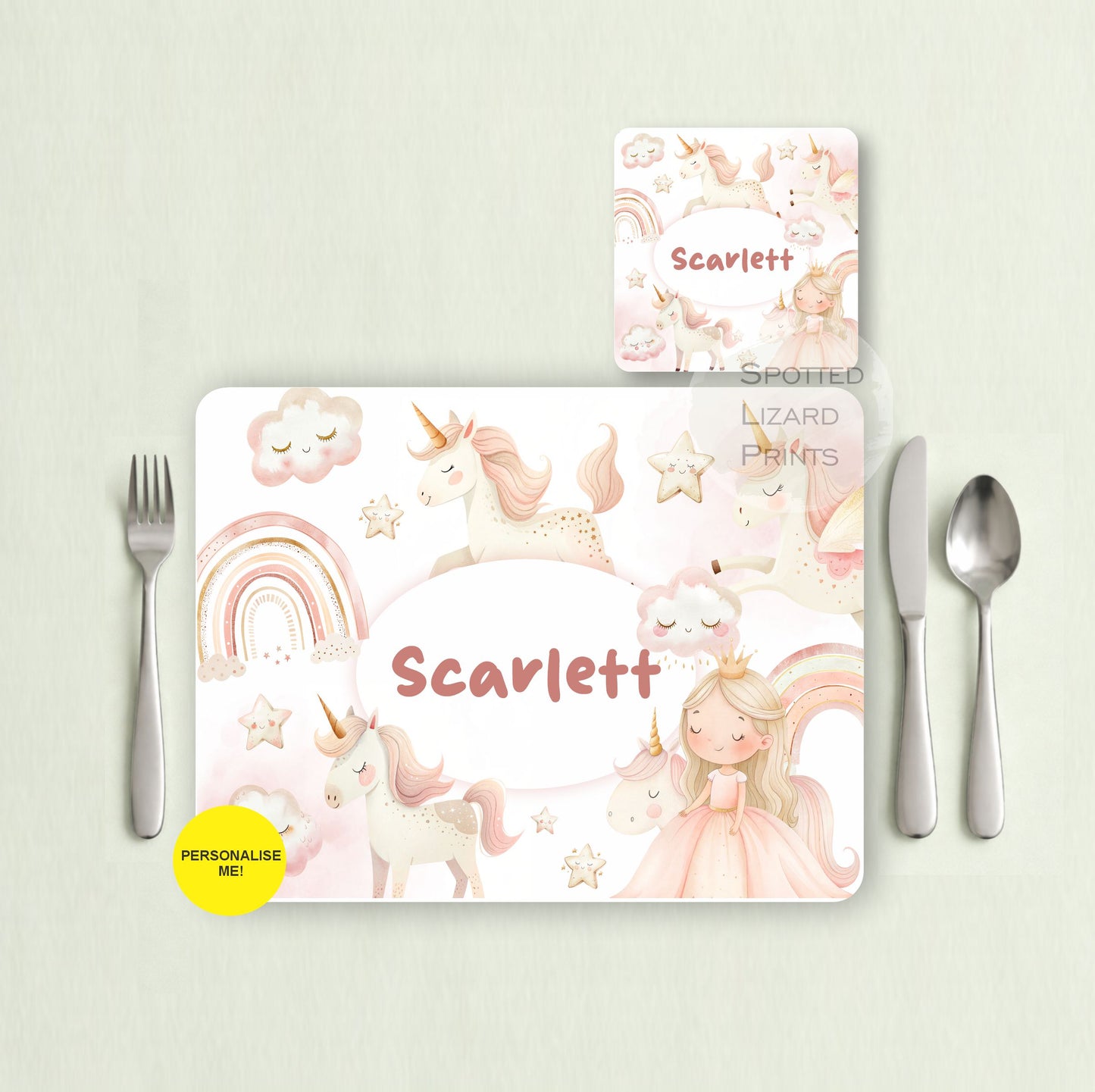 Gift for Kids - Personalised Placemat - Placemat and Coast set - Personalised Tableware - Personalised Coaster - 