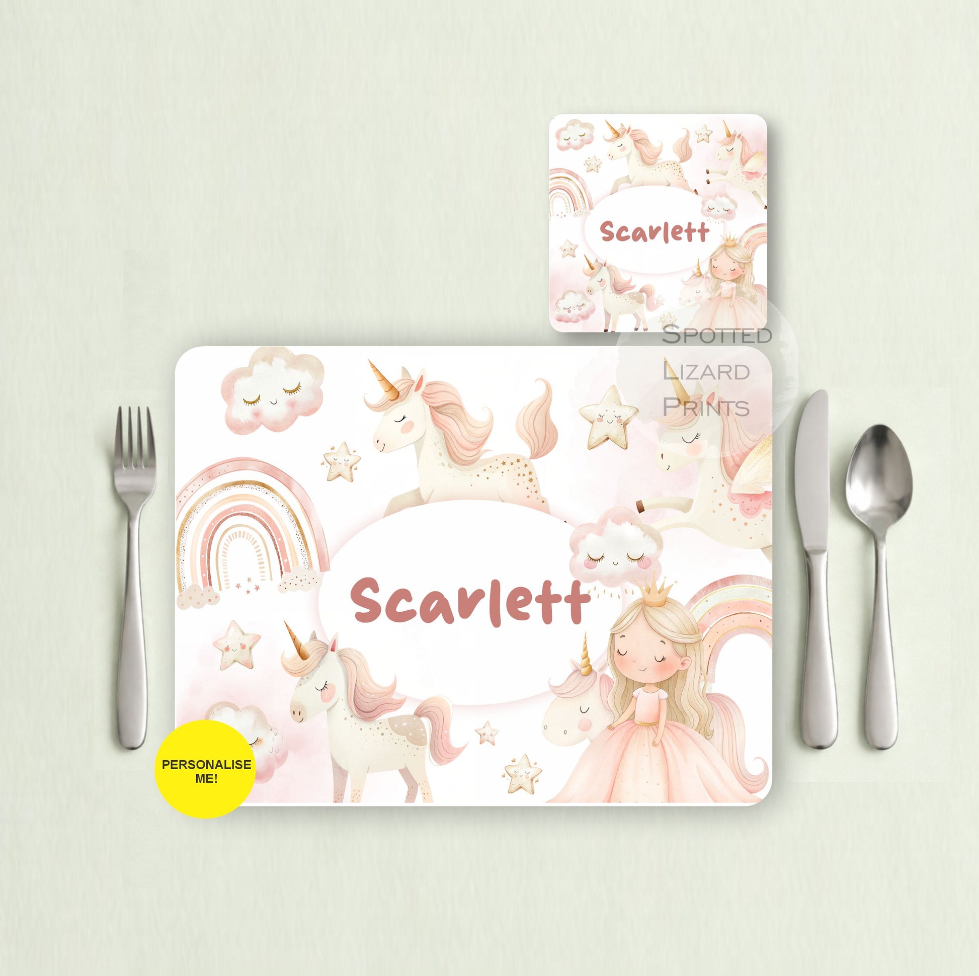 Gift for Kids - Personalised Placemat - Placemat and Coast set - Personalised Tableware - Personalised Coaster - 