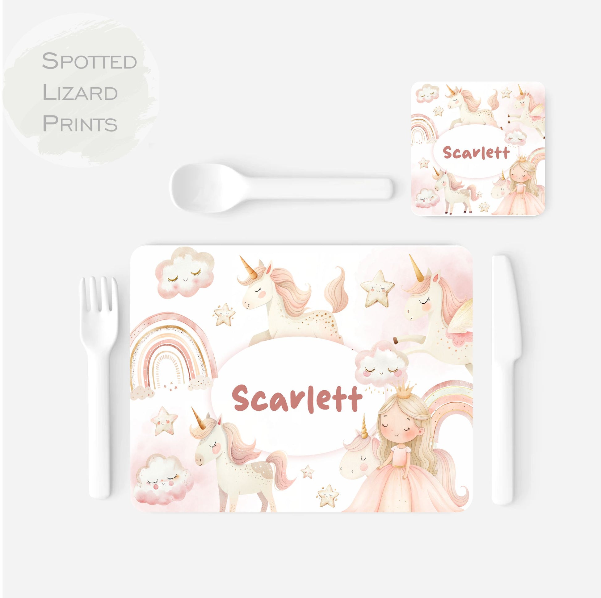 personalised magical unicorn children's placemat and coaster set
