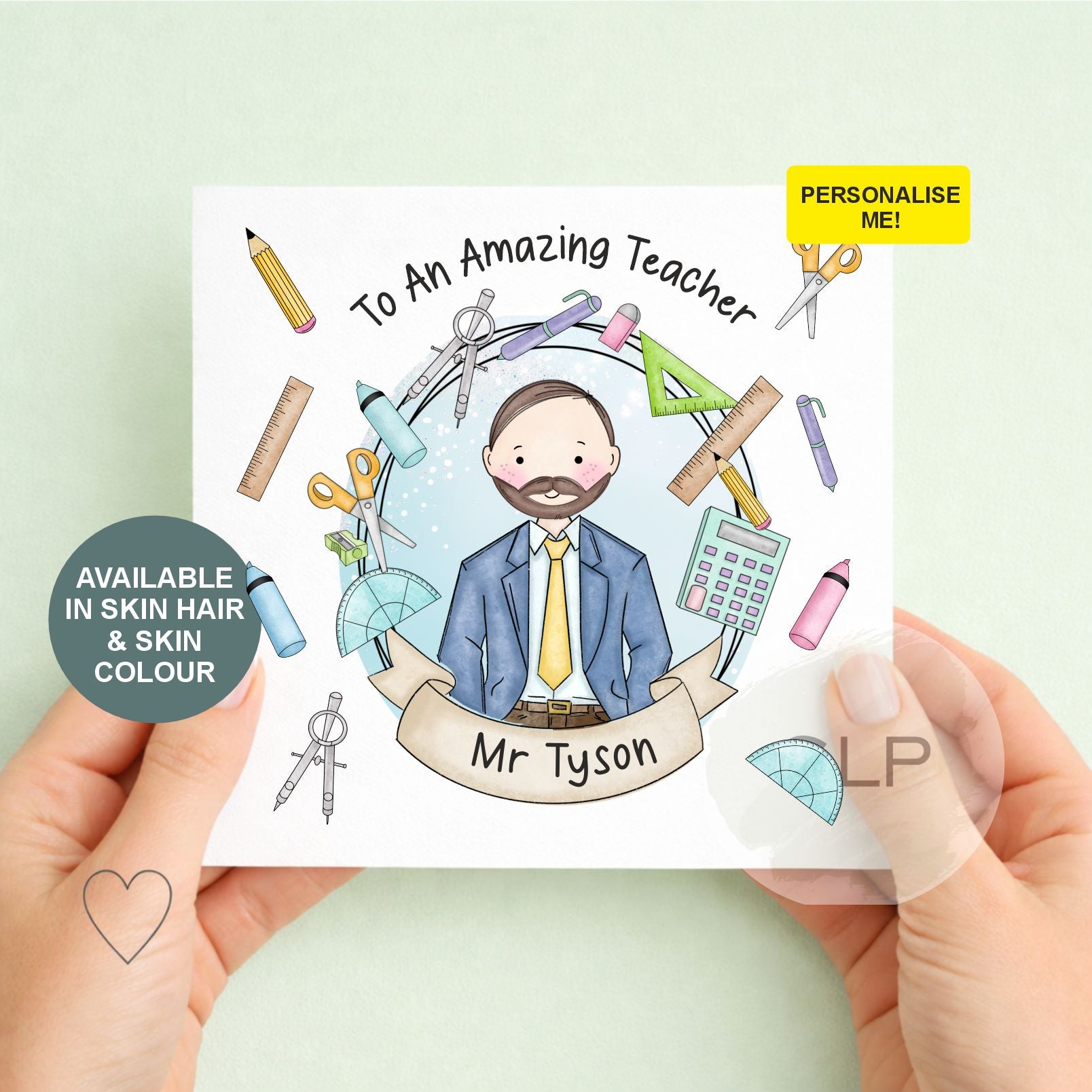Personalized Thank You Teacher Card  Teacher Card – End of Term Teacher Appreciation Card – Male Teacher Card, Thank You Card from Student