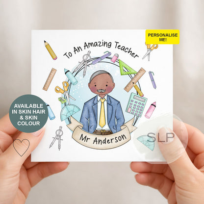 Personalized Thank You Teacher Card  Teacher Card – End of Term Teacher Appreciation Card – Male Teacher Card, Thank You Card from Student