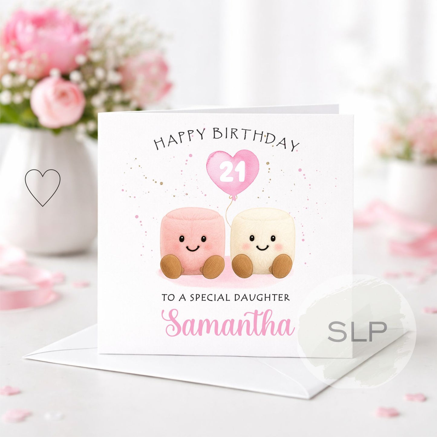 Personalised Girls Birthday Card – Cute Marshmallow Card – Custom Age & Name – Daughter, Granddaughter or Goddaughter Birthday