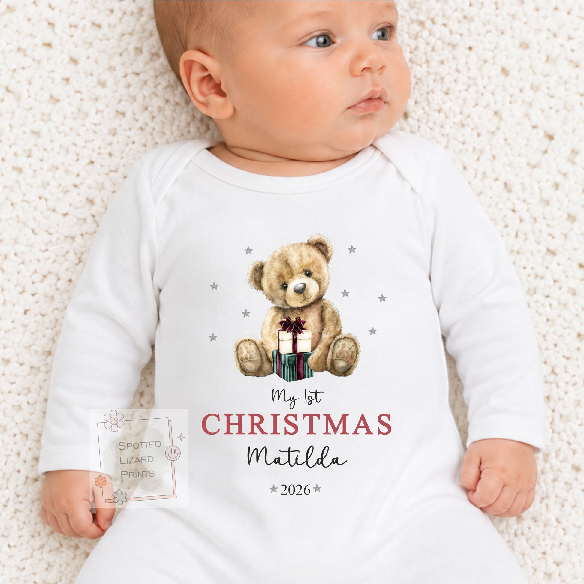 Personalised My First Christmas Baby Outfit, Teddy Bear Christmas Bodysuit, Baby's First Christmas Gift, Custom Baby Vest, Christmas Jumper
