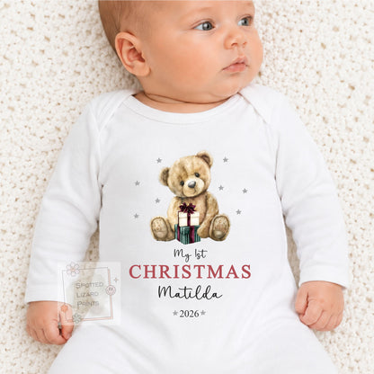 Personalised My First Christmas Baby Outfit, Teddy Bear Christmas Bodysuit, Baby's First Christmas Gift, Custom Baby Vest, Christmas Jumper