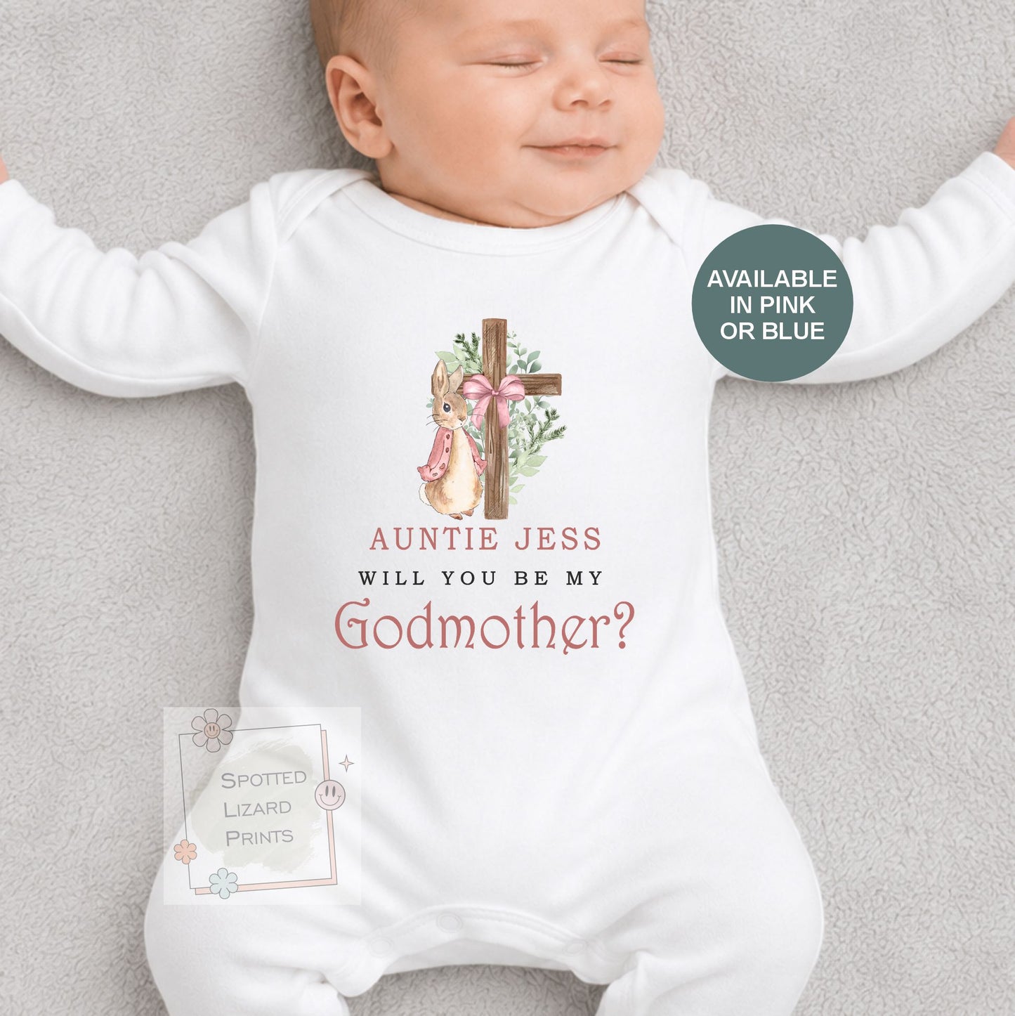 Personalised Godparent Proposal Baby Vest, Will You Be My Godmother Godfather, Christening Proposal Sleepsuit, Peter Rabbit Baptism Gift