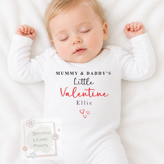 Personalised Mummy & Daddy's Little Valentine Baby Bodysuit, Baby Valentine's Outfit | Valentines Sleepsuit | First Valentine Sweatshirt