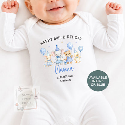 Personalised Birthday Baby Vest, Nanny Birthday Gift, Nana Birthday Outfit, Custom Baby Bodysuit, Any Age 50th 60th 70th 80th Birthday