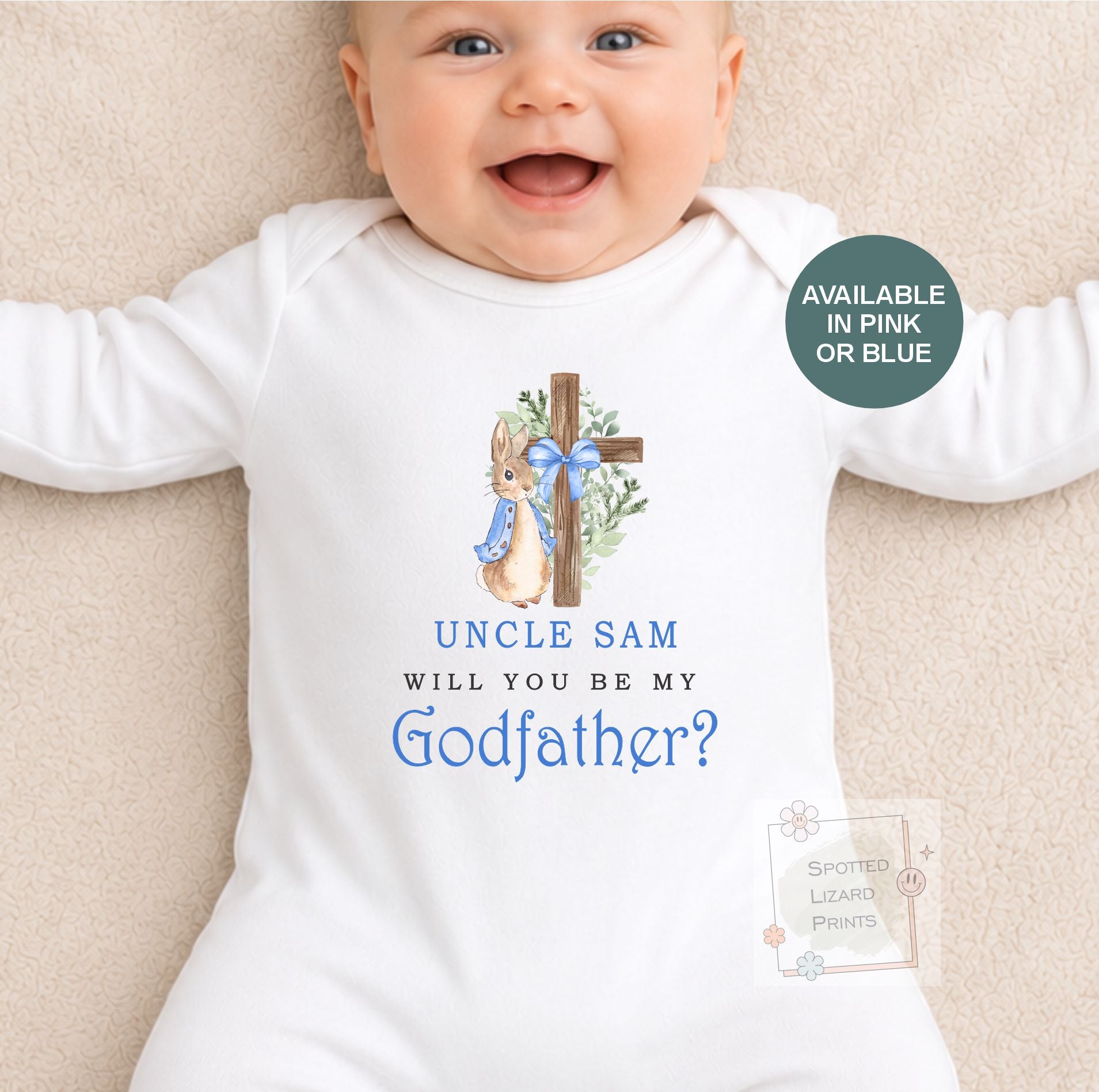 Personalised Godparent Proposal Baby Vest, Will You Be My Godmother Godfather, Christening Proposal Sleepsuit, Peter Rabbit Baptism Gift