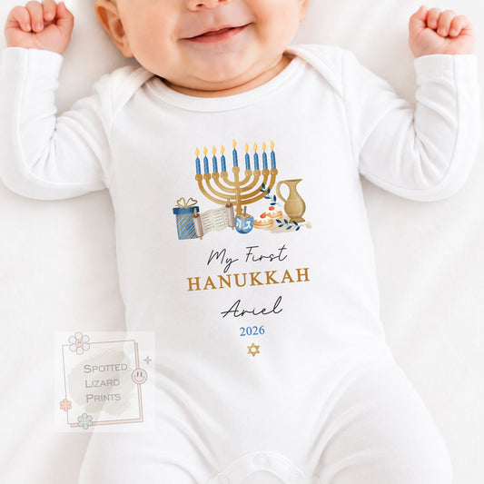 My First Hanukkah Baby Bodysuit | Personalised Hanukkah Baby Vest | Custom Jewish Baby Gift | Hanukkah Baby Outfit | Keepsake