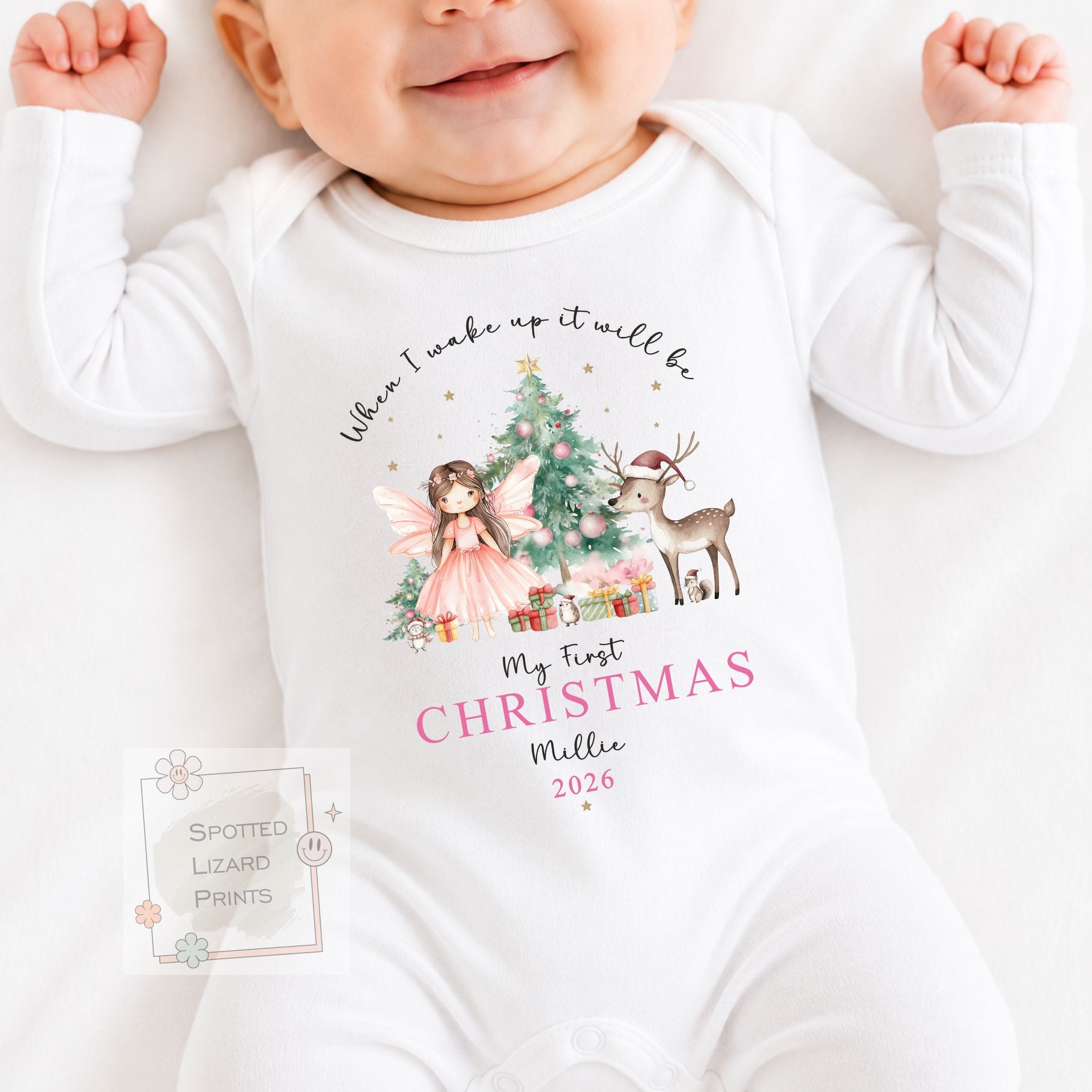 Personalised First Christmas Baby Sleepsuit, Fairy Christmas  pyjamas, Baby Girl First Christmas, Custom Baby Christmas Gift, Baby Vest
