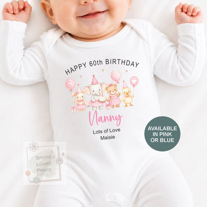 Personalised Birthday Baby Vest, Nanny Birthday Gift, Nana Birthday Outfit, Custom Baby Bodysuit, Any Age 50th 60th 70th 80th Birthday