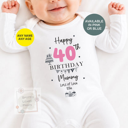 Personalised Happy Birthday Mummy Baby Vest | 30th 40th 50th 60th Birthday | Sleepsuit Gift from Baby | Mum Birthday, Mummy Birthday T-shirt
