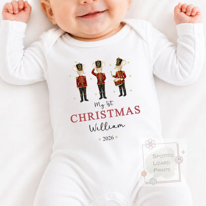 Personalised Baby First Christmas Outfit, Nutcracker Mouse Christmas Baby Vest, Sleepsuit, Bib, T-Shirt or Jumper, 1st Christmas Gift