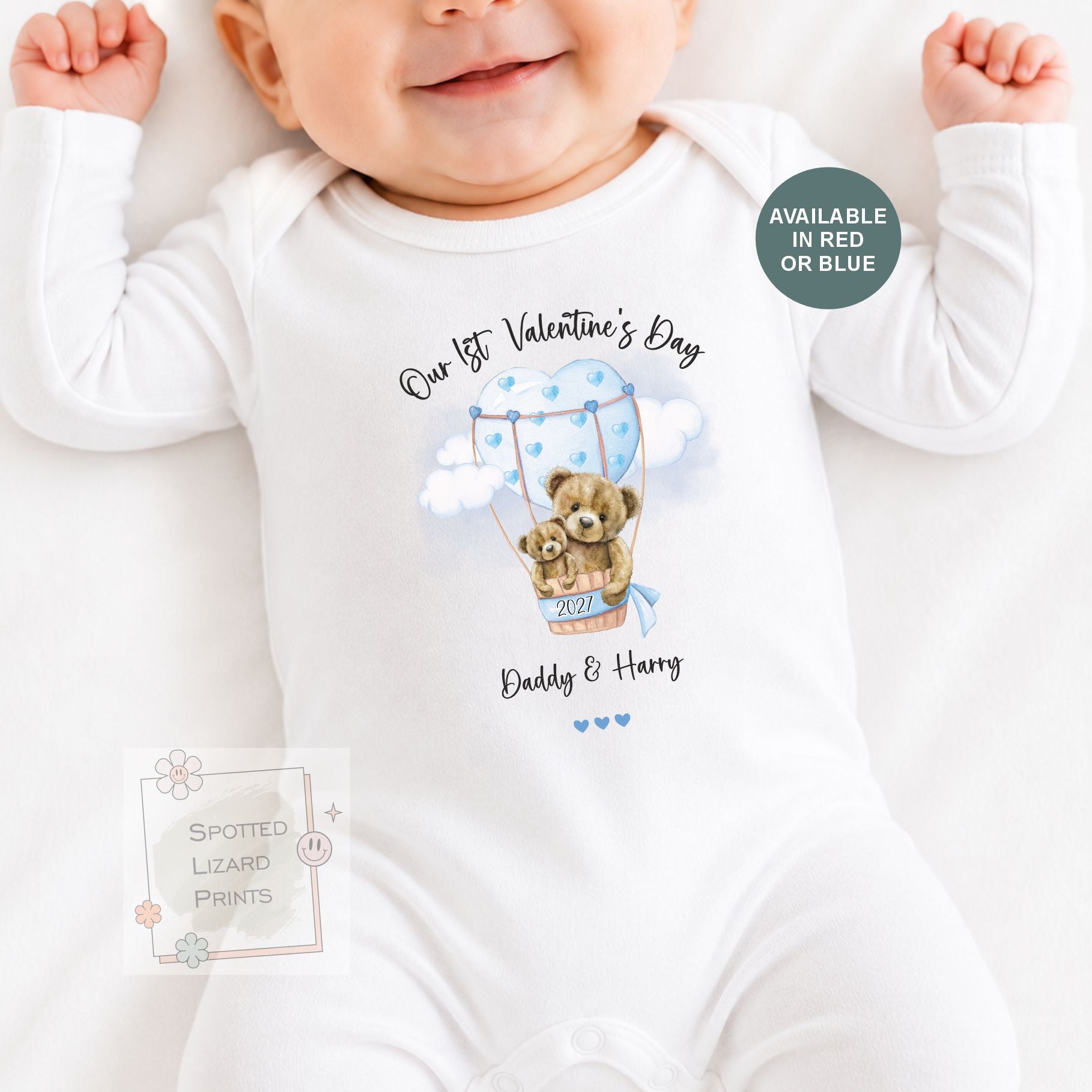 Personalised First Valentine's Day Baby Outfit, Custom Baby Bodysuit, Teddy Bear Sleepsuit, Daddy & Me Gift, Baby Bib, Vest, T-Shirt