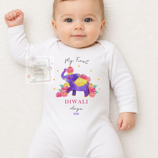 Personalised My First Diwali Baby Vest, Baby Diwali Outfit | First Diwali sleepsuit, Festival of Light Hindu Sikh Celebration