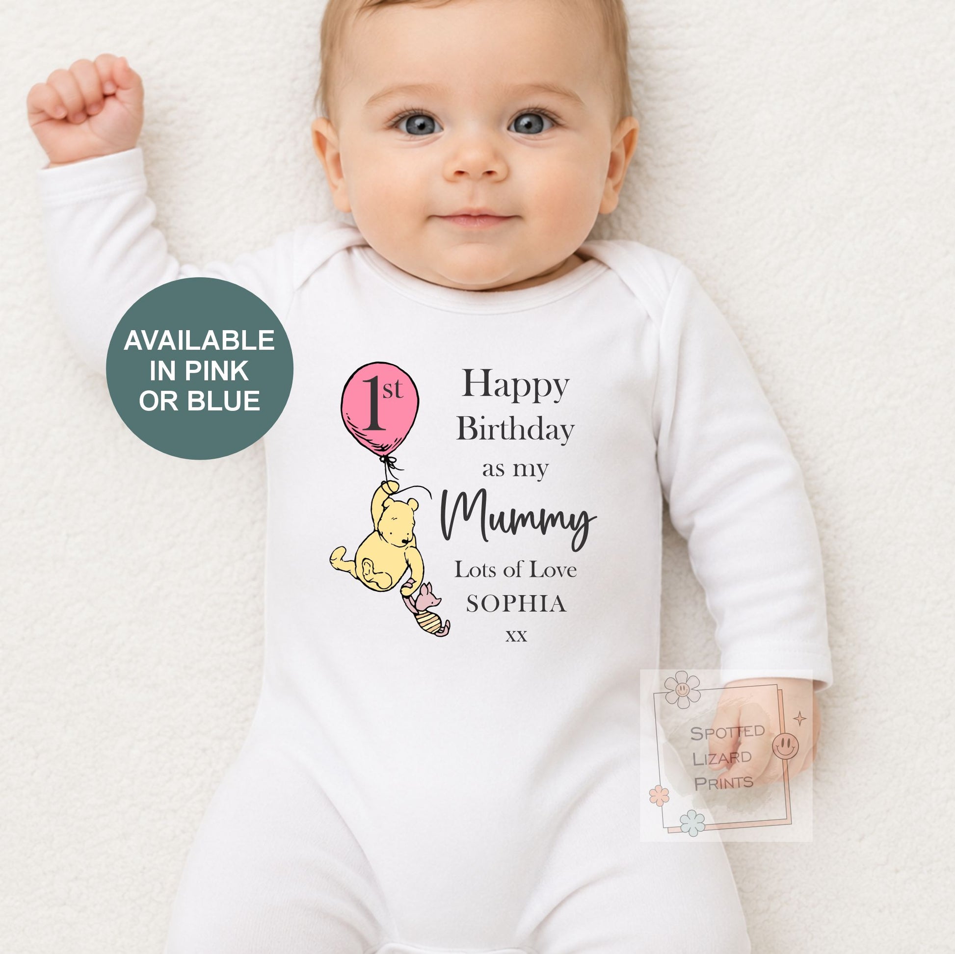 Personalised Mummy 1st Birthday Baby Outfit, First Birthday as My Mummy Gift, Baby Vest Sleepsuit Bib Jumper T-Shirt, Pink or Blue