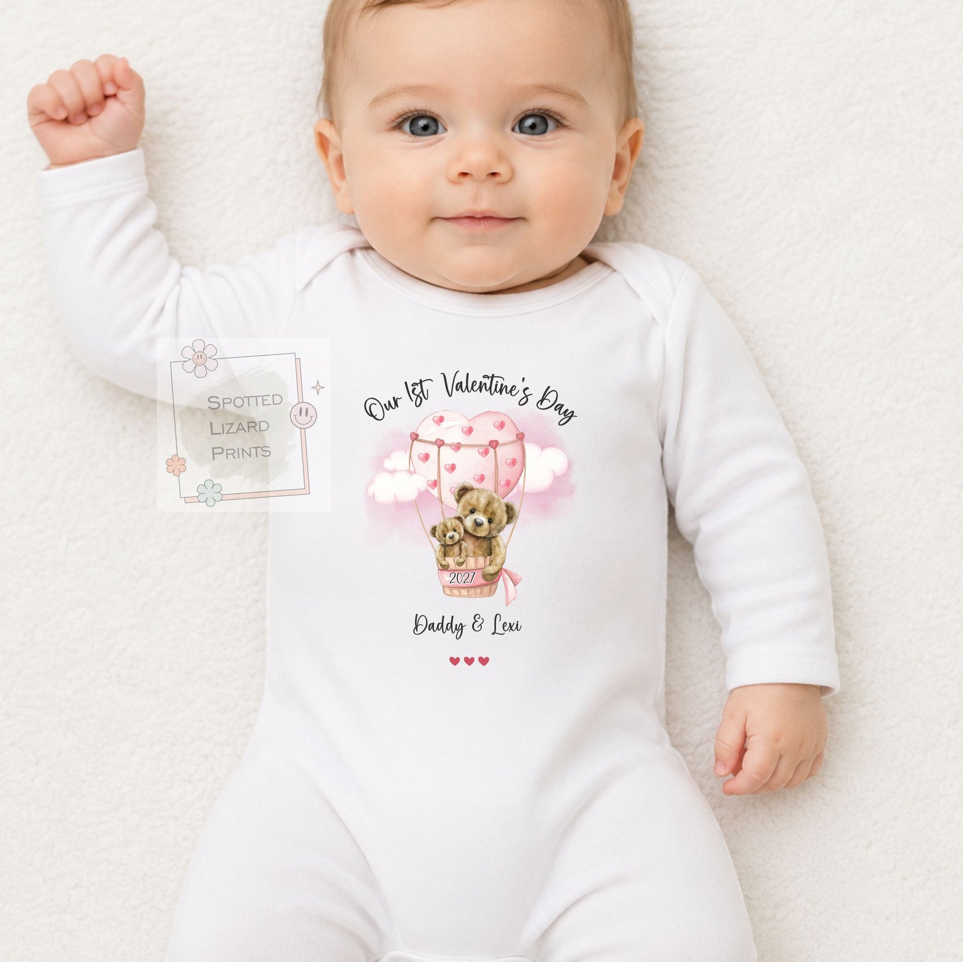 Personalised First Valentine's Day Baby Outfit, Custom Baby Bodysuit, Teddy Bear Sleepsuit, Daddy & Me Gift, Baby Bib, Vest, T-Shirt