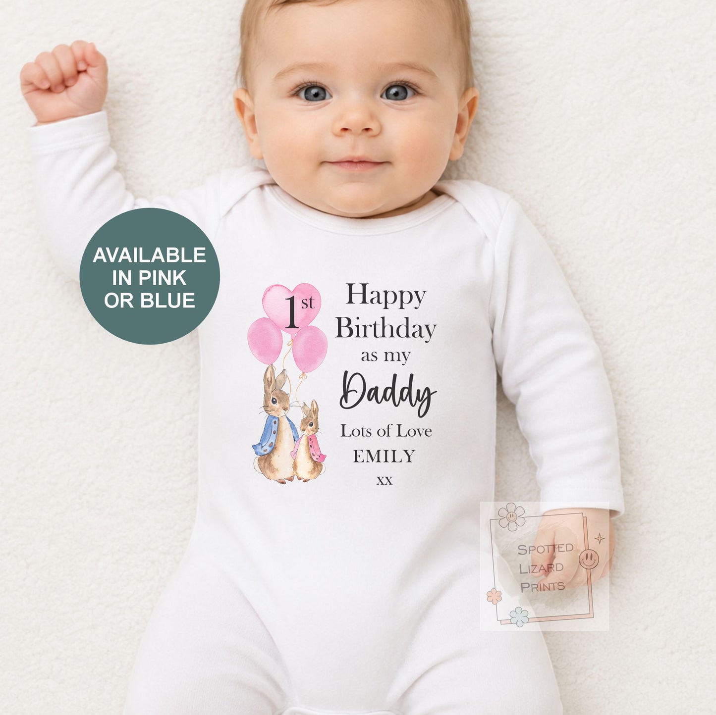 Personalised 1st Birthday Peter Rabbit Sleepsuit | First Birthday Daddy Outfit | Custom Birthday T-Shirt, 1st Birthday as my Daddy