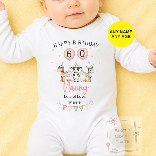 Personalised Birthday Baby Vest, Grandma Birthday Gift, Nanny Birthday Outfit, Custom Baby Bodysuit, Any Age 50th 60th 70th 80th Birthday