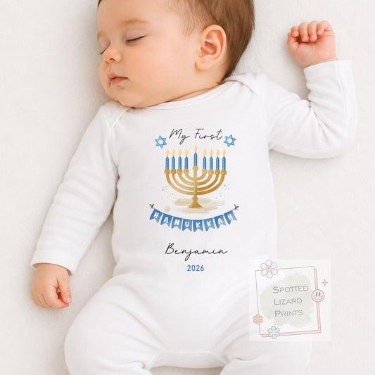 My First Hanukkah Baby Bodysuit | Personalised Hanukkah Baby Vest | Custom Jewish Baby Gift | Hanukkah Baby Outfit | Keepsake