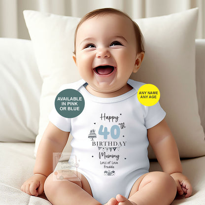 Personalised Happy Birthday Mummy Baby Vest | 30th 40th 50th 60th Birthday | Sleepsuit Gift from Baby | Mum Birthday, Mummy Birthday T-shirt