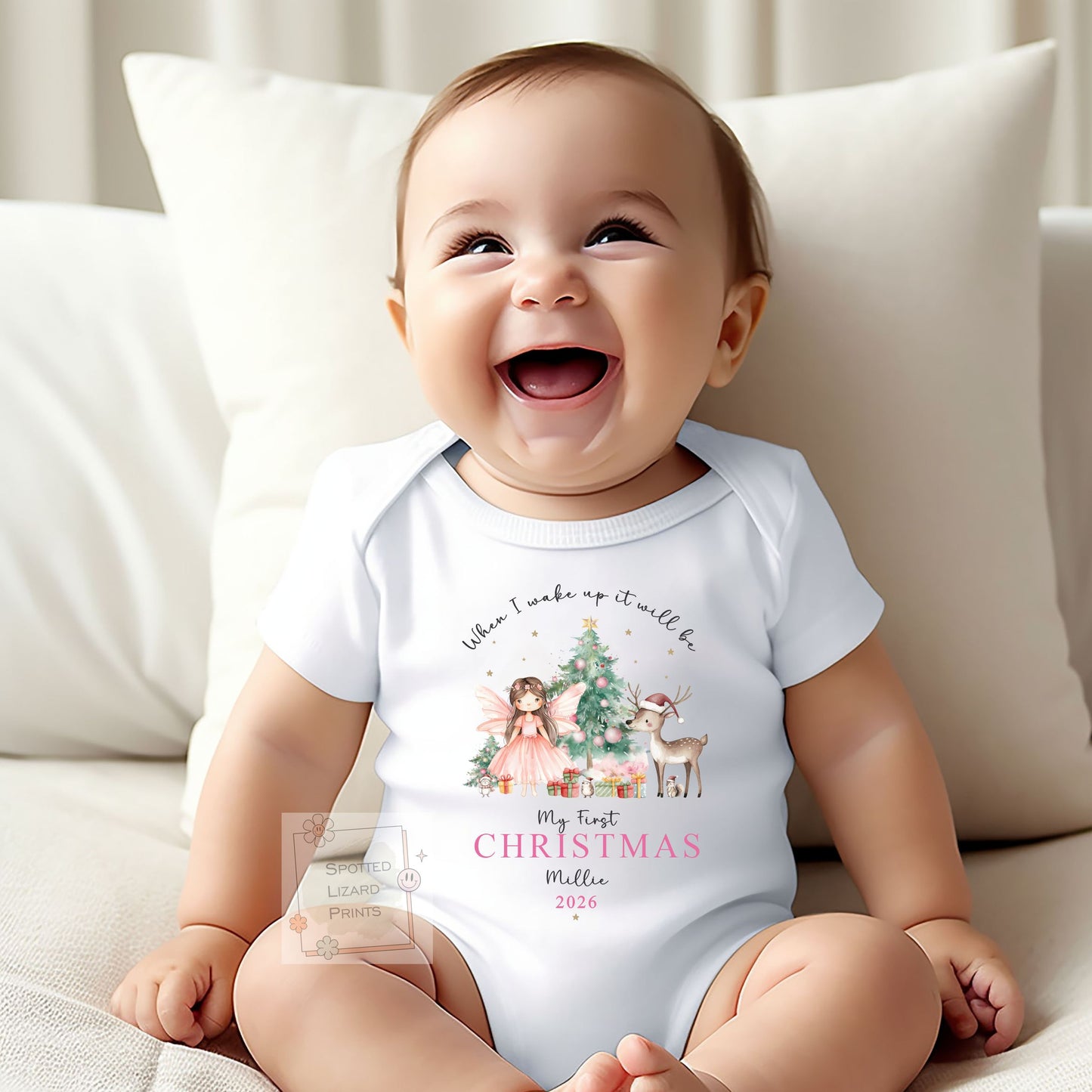 Personalised First Christmas Baby Sleepsuit, Fairy Christmas  pyjamas, Baby Girl First Christmas, Custom Baby Christmas Gift, Baby Vest