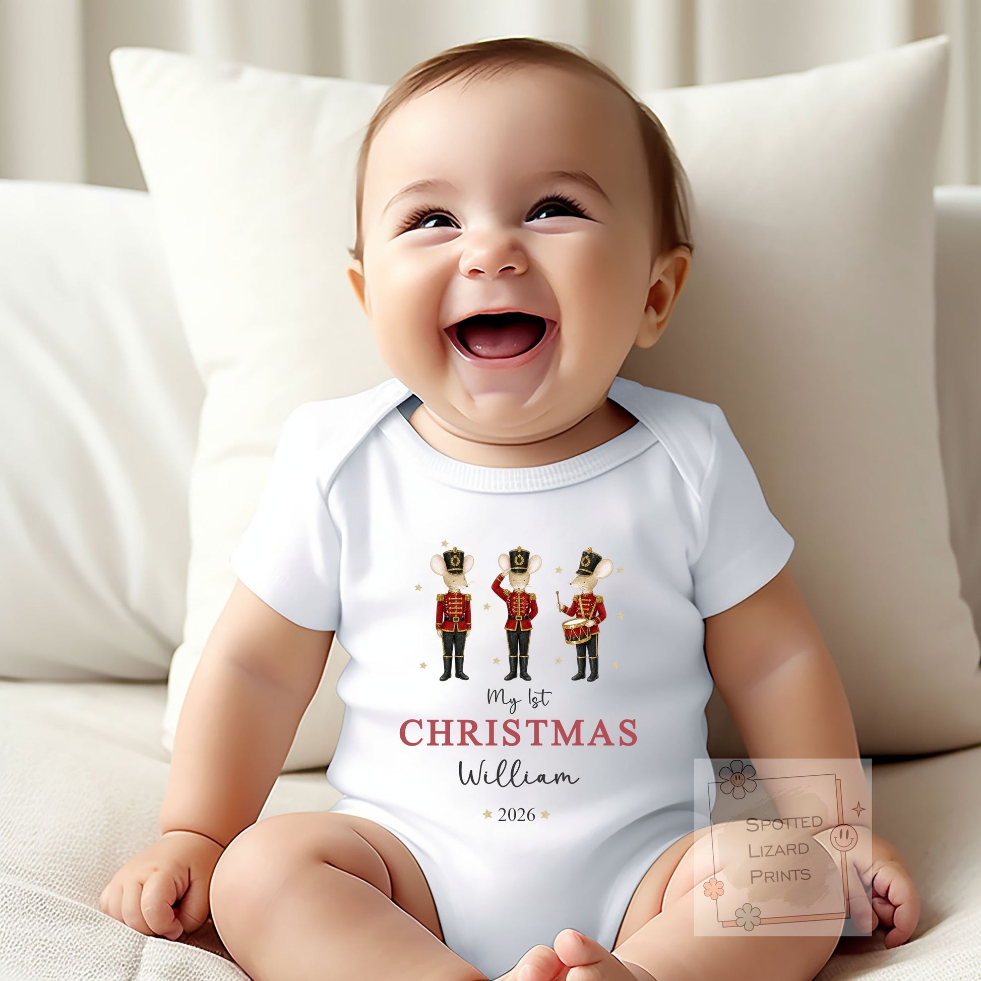 Personalised Baby First Christmas Outfit, Nutcracker Mouse Christmas Baby Vest, Sleepsuit, Bib, T-Shirt or Jumper, 1st Christmas Gift
