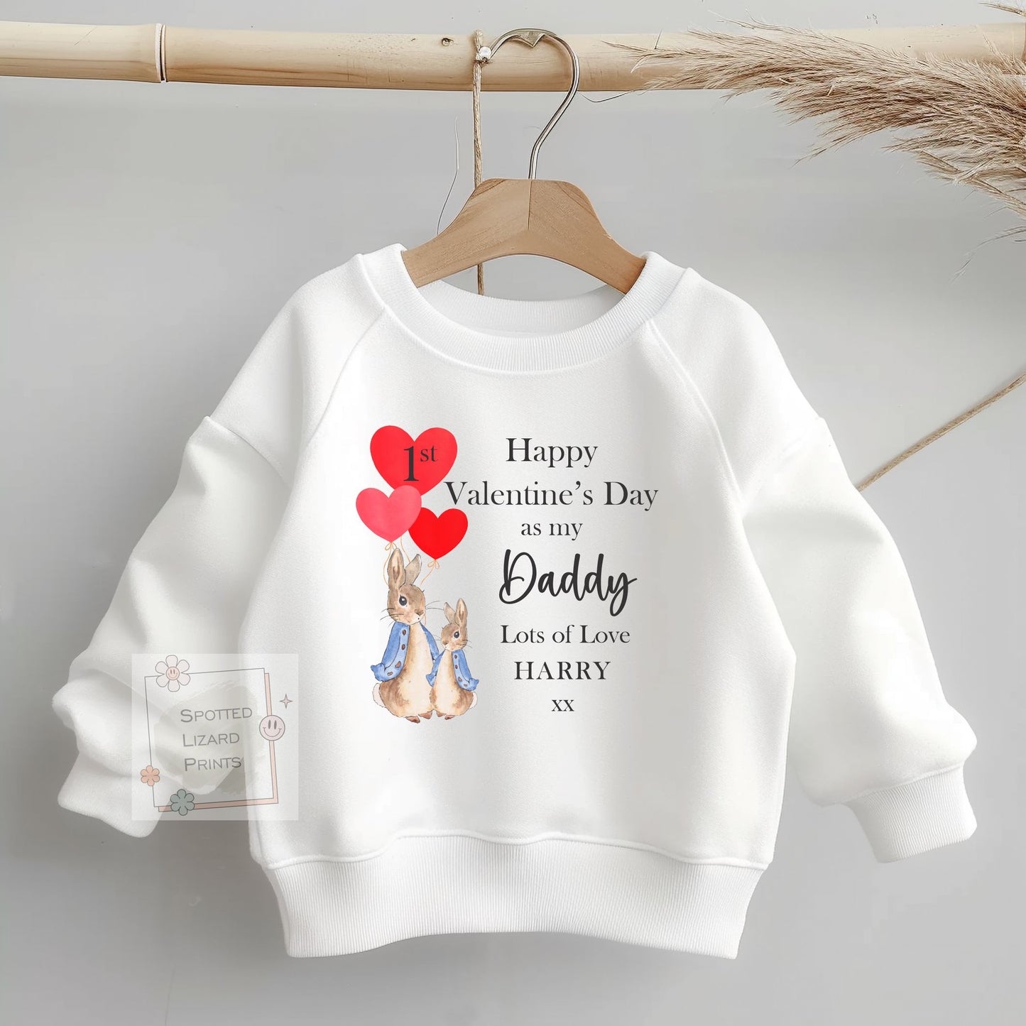 Personalised Baby 1st Valentine’s Day Outfit, First Valentine as My Daddy, Baby Vest Sleepsuit Bib Jumper T-Shirt, Peter Rabbit Style
