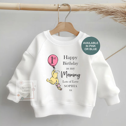 Personalised Mummy 1st Birthday Baby Outfit, First Birthday as My Mummy Gift, Baby Vest Sleepsuit Bib Jumper T-Shirt, Pink or Blue