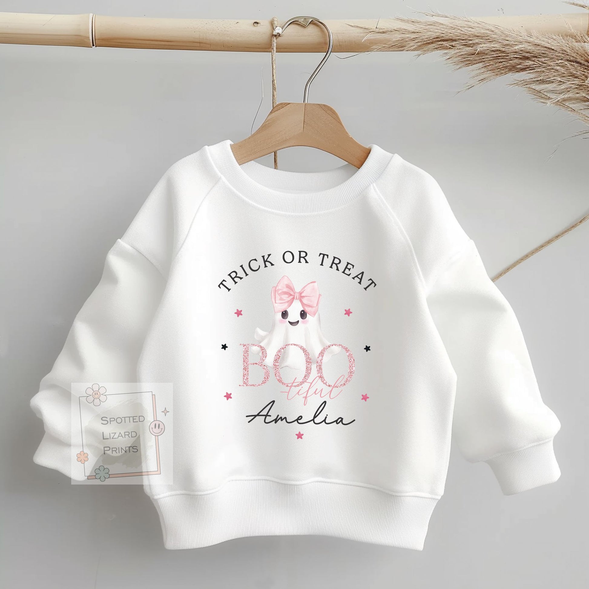 Personalised Cute Ghost Halloween Sweatshirt | Personalised Halloween Jumper for Kids | Ghost Halloween Outfit | Baby Halloween Sweatshirt | Trick or Treat Clothing