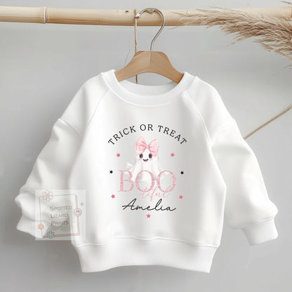 Personalised Cute Ghost Halloween Sweatshirt | Personalised Halloween Jumper for Kids | Ghost Halloween Outfit | Baby Halloween Sweatshirt | Trick or Treat Clothing