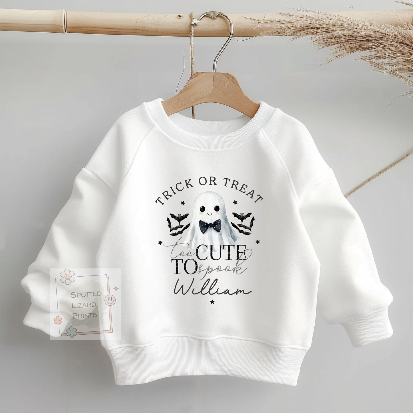 Personalised Cute Ghost Halloween Sweatshirt for Boys | Personalised Halloween Jumper | Ghost Trick or Treat Outfit | Baby Boy Halloween Sweatshirt | Custom Halloween Clothing