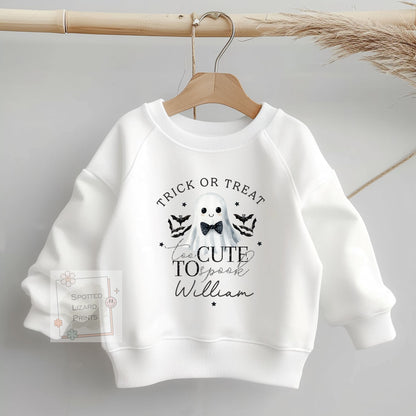 Personalised Cute Ghost Halloween Sweatshirt for Boys | Personalised Halloween Jumper | Ghost Trick or Treat Outfit | Baby Boy Halloween Sweatshirt | Custom Halloween Clothing