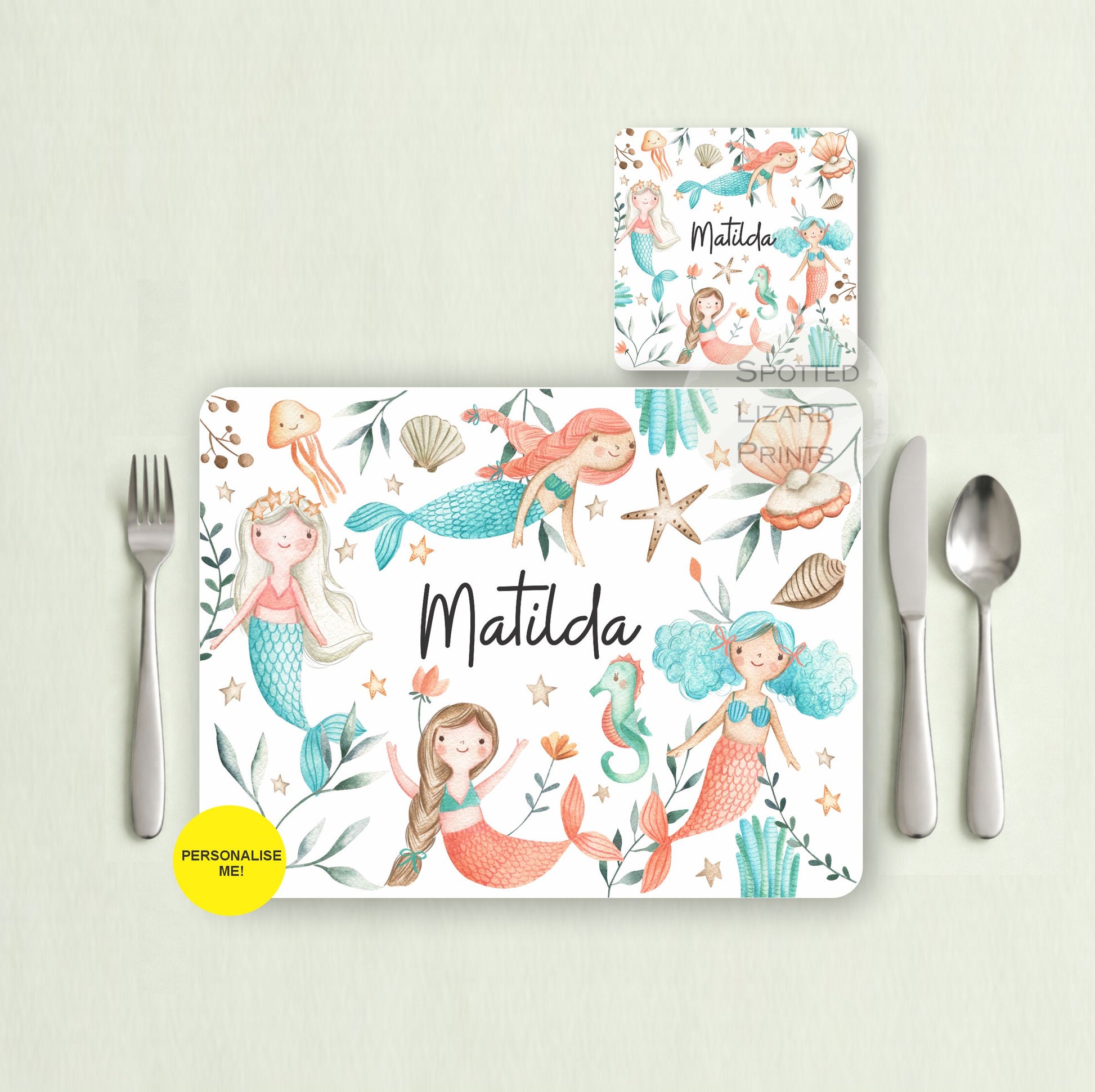 Gift for Kids - Personalised Placemat - Placemat and Coast set - Personalised Tableware - Personalised Coaster - 