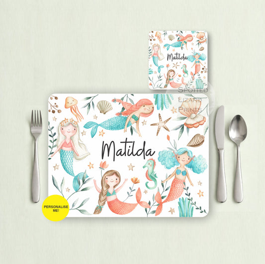 Gift for Kids - Personalised Placemat - Placemat and Coast set - Personalised Tableware - Personalised Coaster - 
