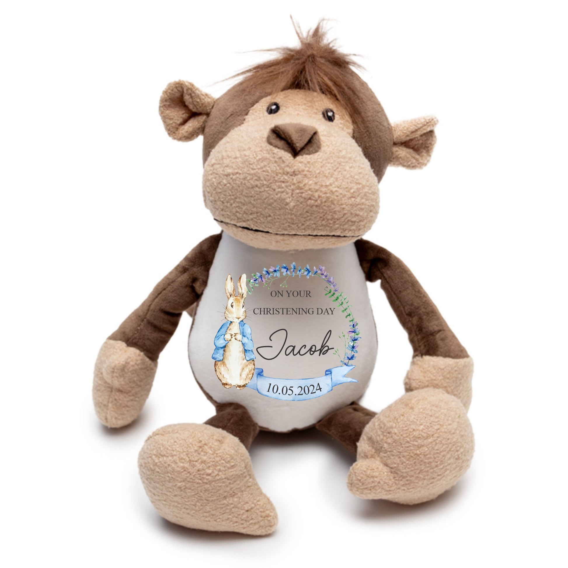 personalised monkey soft toy for christening