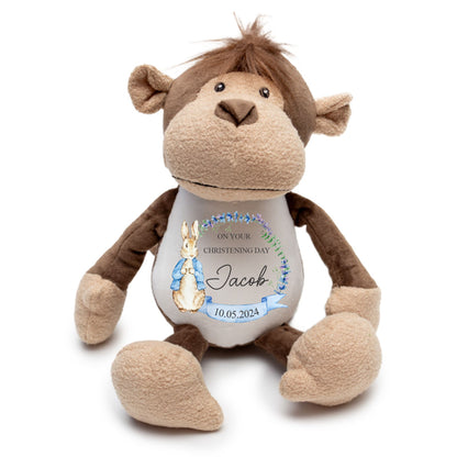 personalised monkey soft toy for christening