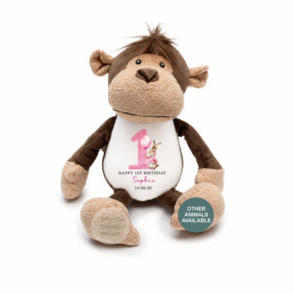 Personalised First Birthday , 1st Birthday Gift Girl Teddy, 1st Baby Girl, Birthday Present, Personalised 1st Birthday Soft Toy