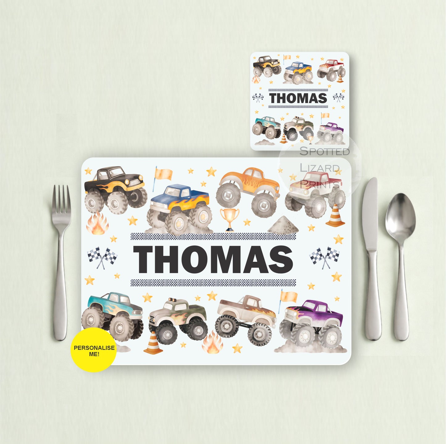 Gift for Kids - Personalised Placemat - Placemat and Coast set - Personalised Tableware - Personalised Coaster - 