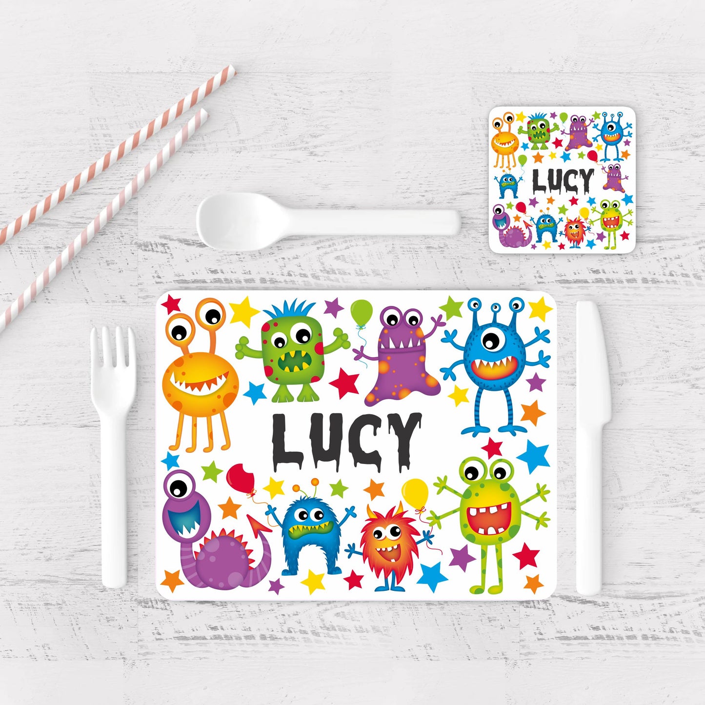 personalised placemat gift set, monsters