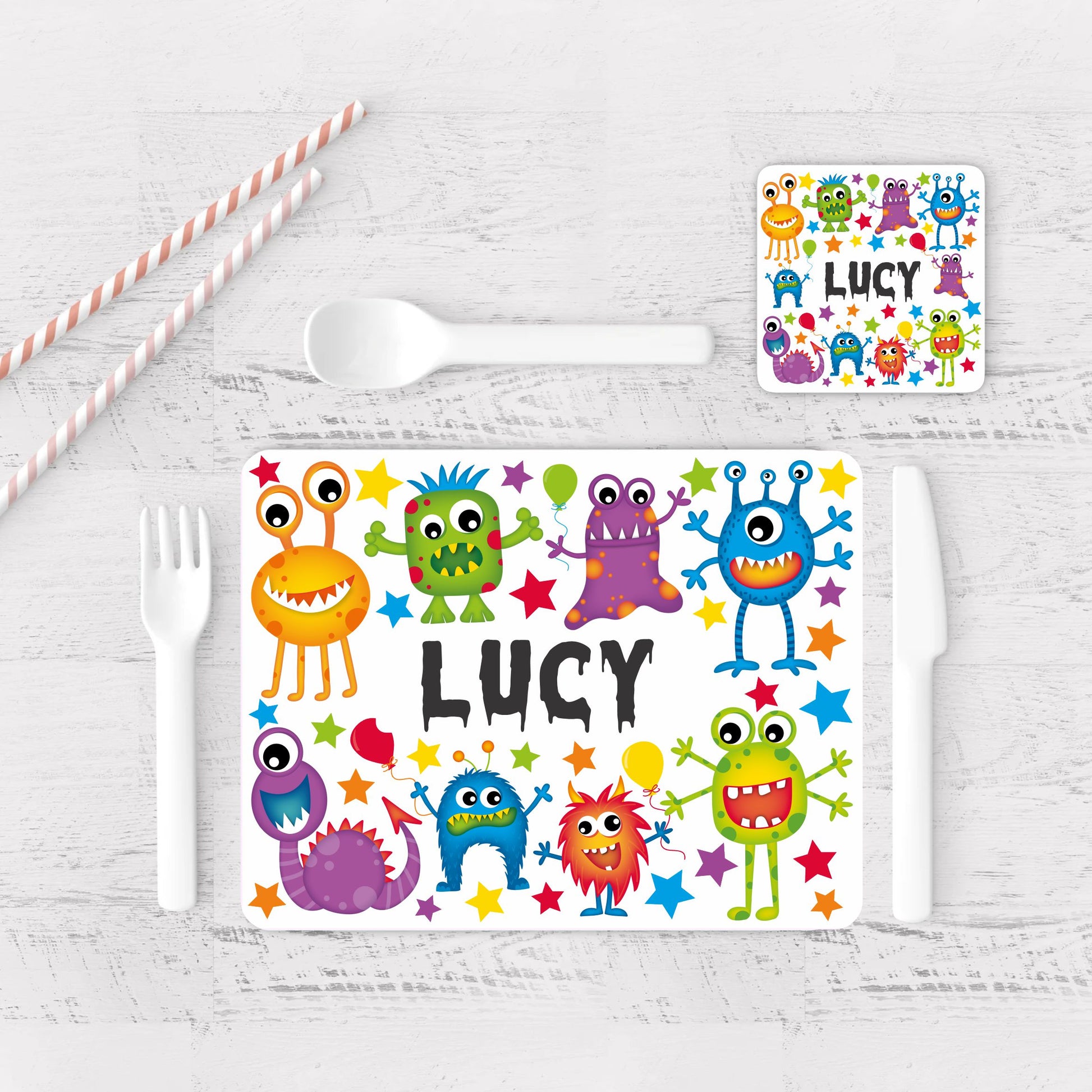 personalised placemat gift set, monsters