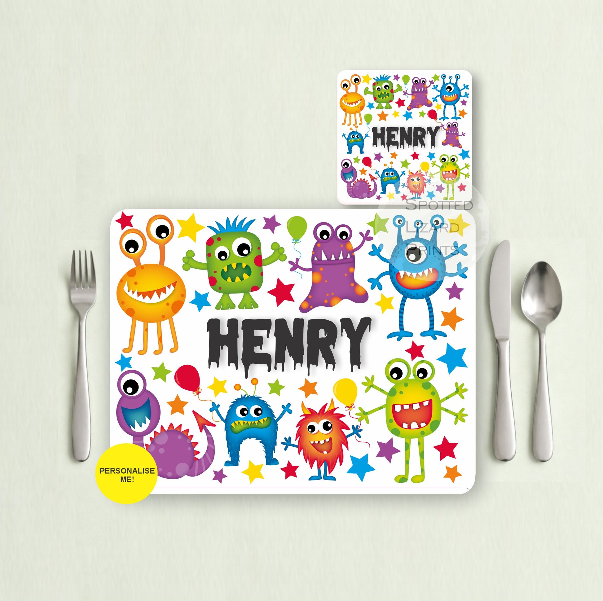 Gift for Kids - Personalised Placemat - Placemat and Coast set - Personalised Tableware - Personalised Coaster - 